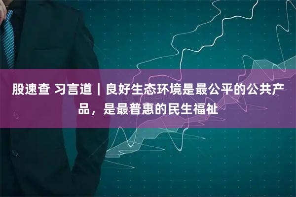 股速查 习言道｜良好生态环境是最公平的公共产品，是最普惠的民生福祉